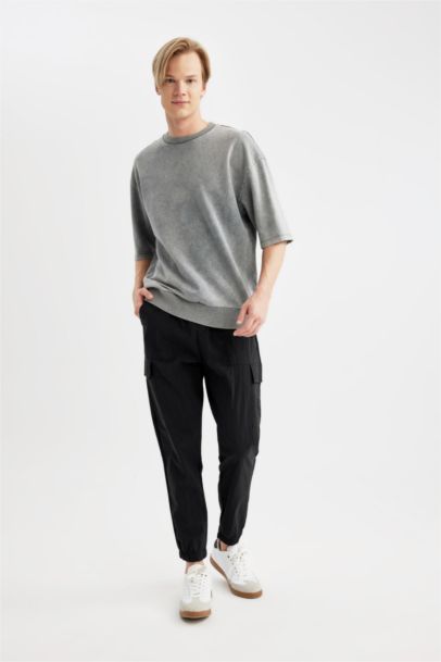 Regular Fit With Cargo Pocket Thin Sweatshirt Fabric Trousers