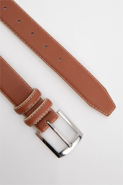 Erkek Dikdörtgen Toka Suni Deri Günlük Kemer