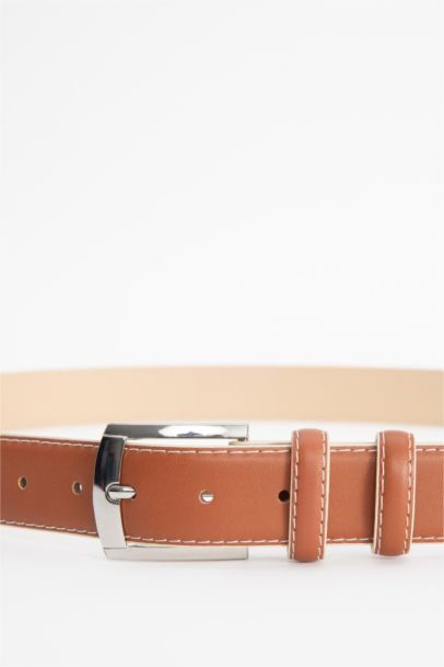 Erkek Dikdörtgen Toka Suni Deri Günlük Kemer