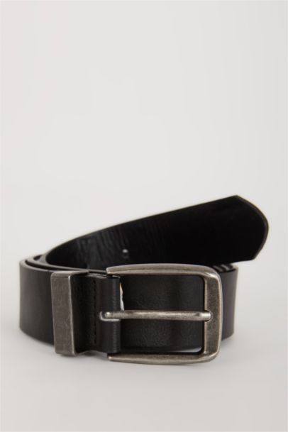 Erkek Dikdörtgen Toka Suni Deri Jean Kemeri