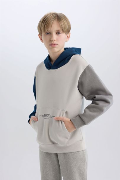 Kapüşonlu Cep Baskılı Sweatshirt Erkek Çocuk