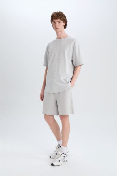 Boxy Fit Crew Neck Basic Waffle T-Shirt