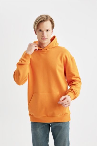 %100 Pamuk Comfort Regular Fit Rahat Kalıp Kapüşonlu Kanguru Cepli Basic Düz Sweatshirt