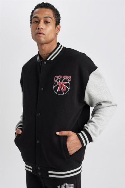 DeFactoFit Oversize Fit Printed Seasonal Bomber Jacket