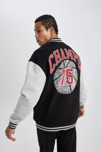 DeFactoFit Oversize Fit Printed Seasonal Bomber Jacket