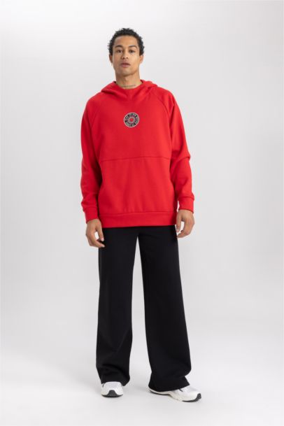 DeFactoFit Oversize Fit Printed Hooded Thick Sweatshirt