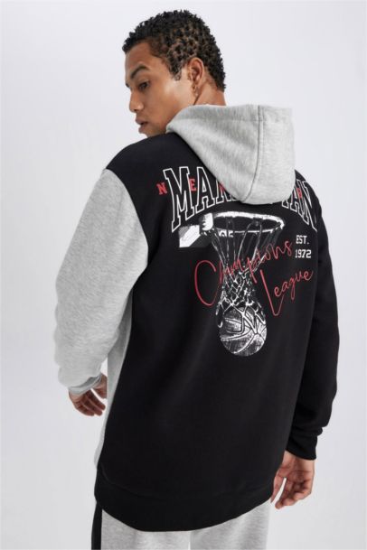 DeFactoFit Standard Fit Printed Hooded Thick Sweatshirt