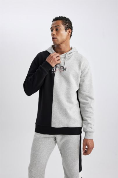 DeFactoFit Standard Fit Printed Hooded Thick Sweatshirt