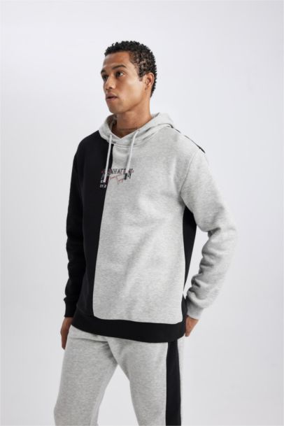 DeFactoFit Standard Fit Printed Hooded Thick Sweatshirt