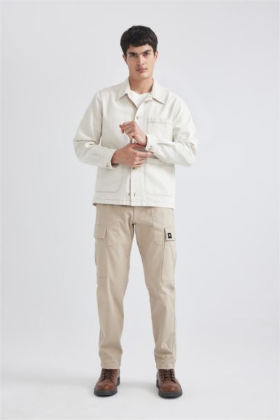 Regular Fit Polo Yaka Keten Karışımlı Düğmeli Cepli Yazlık Gömlek Ceket