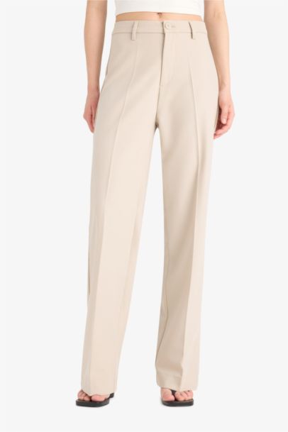 Straight Fit High Waist Standard Length Trousers