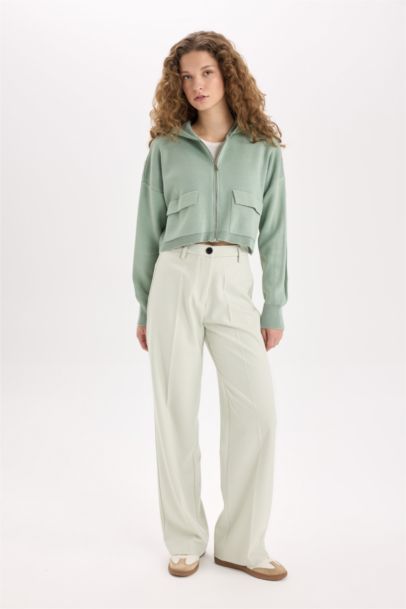 بنطرون وايد ليج برجل واسع وخصر عالي