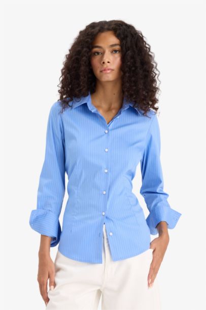 Chemise ajustée rayée à manches longues en tissu bengalin
