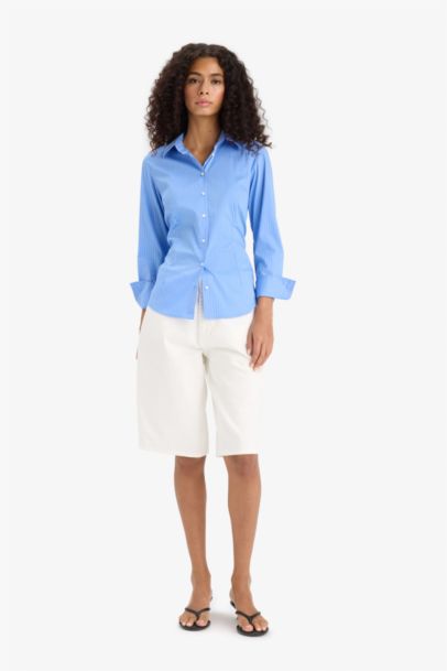 Chemise ajustée rayée à manches longues en tissu bengalin