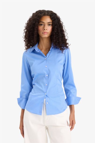 Chemise ajustée rayée à manches longues en tissu bengalin