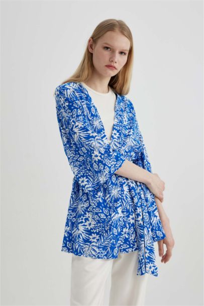 Oversize Fit Shawl Collar Long Sleeve Blouse