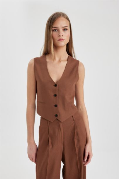 Regular Fit Linen Blend Vest