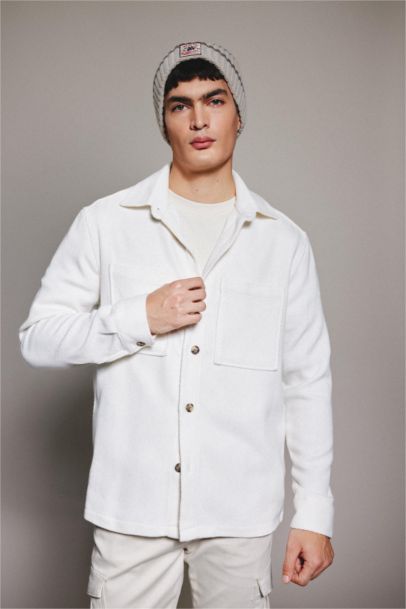 Regular Fit Polo Collar Cotton Long Sleeve Shirt Jacket
