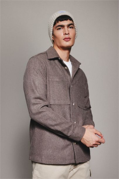 Regular Fit Polo Collar Cotton Long Sleeve Shirt Jacket