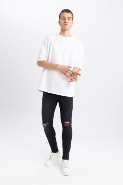 Pantalon Jean Skinny Coupe Confort avec Détails Déchirés