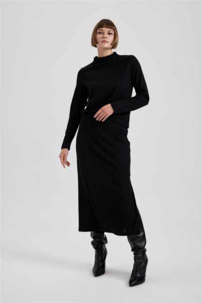 Straight Fit Camisole Normal Waist Midi Knitted Skirt