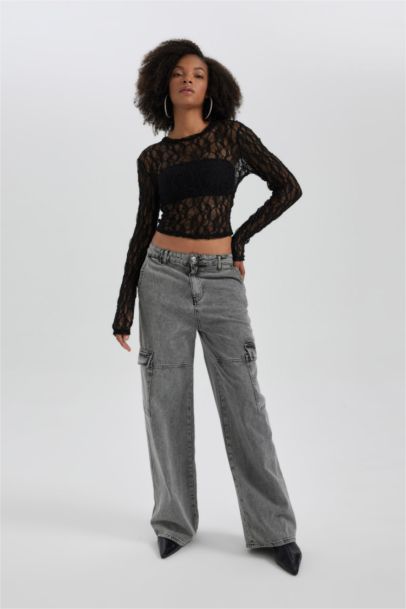 Slim Fit Crew Neck brode Long Sleeve T-Shirt