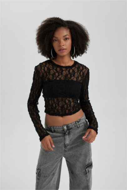 Slim Fit Crew Neck brode Long Sleeve T-Shirt