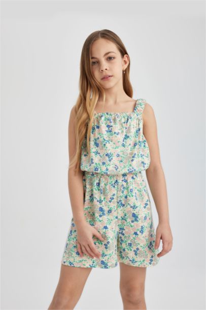 Girl Patterned Strappy Jumpsuit