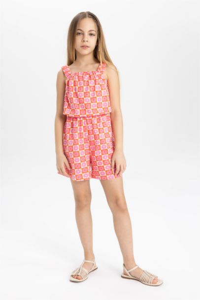Girl Patterned Strappy Short Jumpsuit