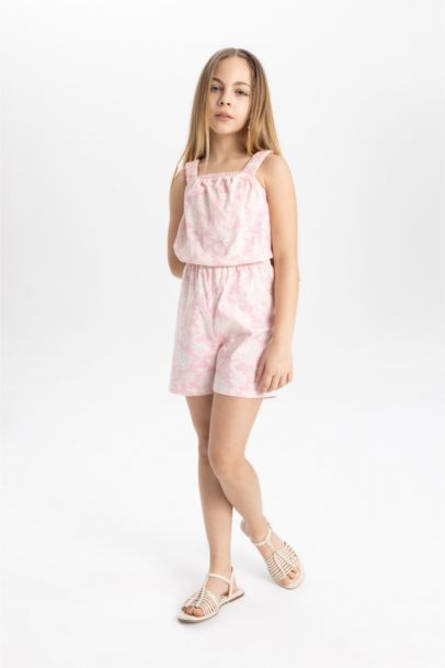 Girl Patterned Strappy Short Jumpsuit