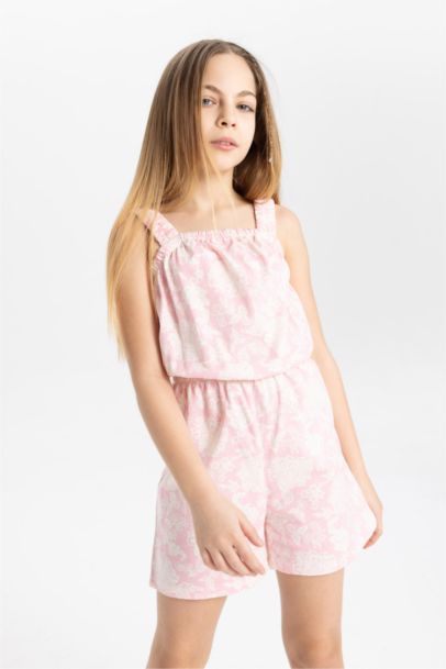 Girl Patterned Strappy Short Jumpsuit