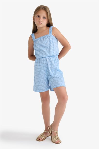 Desenli Askılı Tulum Kız Çocuk