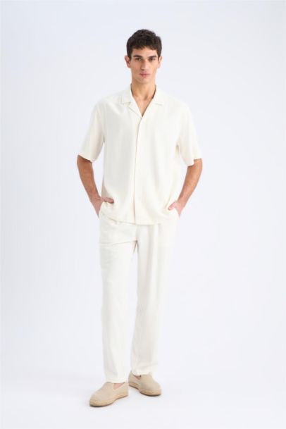 Летние брюки-джоггеры из вискозы Regular Fit с карманами и прямыми штанинами из смеси льна