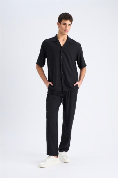 Viscose Regular Fit Linen Blend Straight Leg Summer Joggers