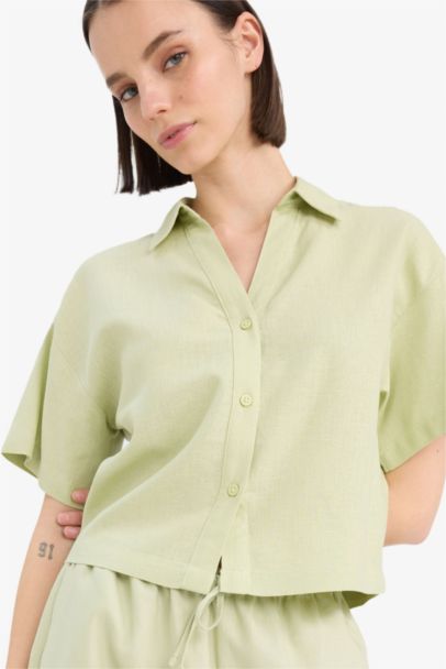 Chemise oversize en lin mélangé à manches courtes