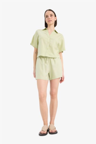 Chemise oversize en lin mélangé à manches courtes