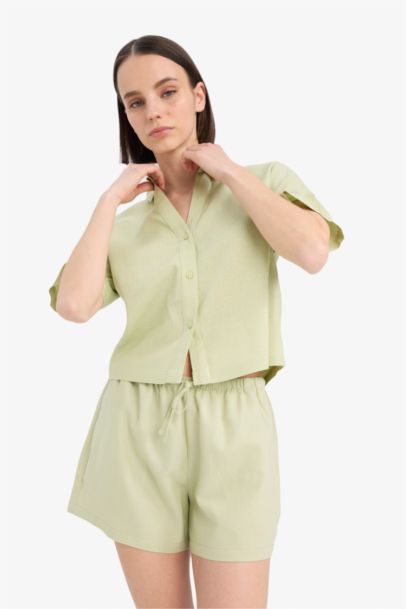 Chemise oversize en lin mélangé à manches courtes