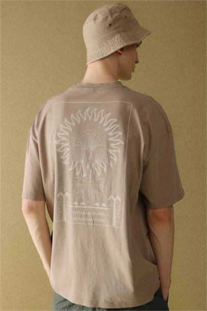 Oversize Fit Crew Neck Back Printed Short Sleeve T-Shirt