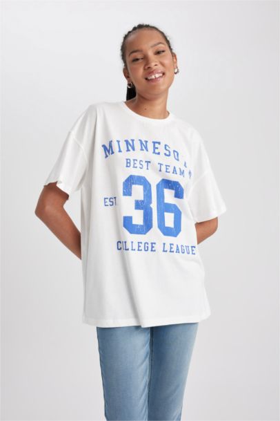 Oversize Fit Crew Neck Printed Short Sleeve T-Shirt