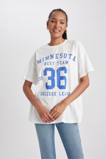 Oversize Fit Crew Neck Printed Short Sleeve T-Shirt