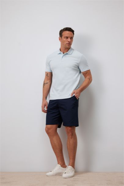 Regular Fit Polo Yaka Dokulu Basic Düz Kısa Kollu Tişört