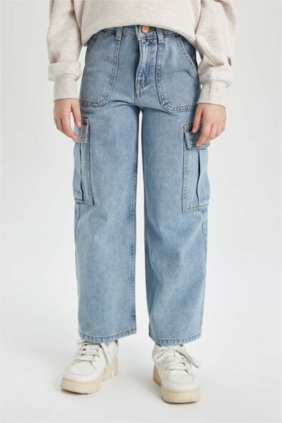 Girl Cargo Fit Wide Leg Jeans