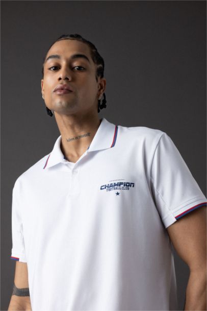 Standard Fit Polo Collar Printed Polo T-Shirt
