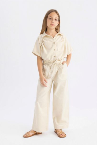 Girl Wide Leg Cotton Trousers