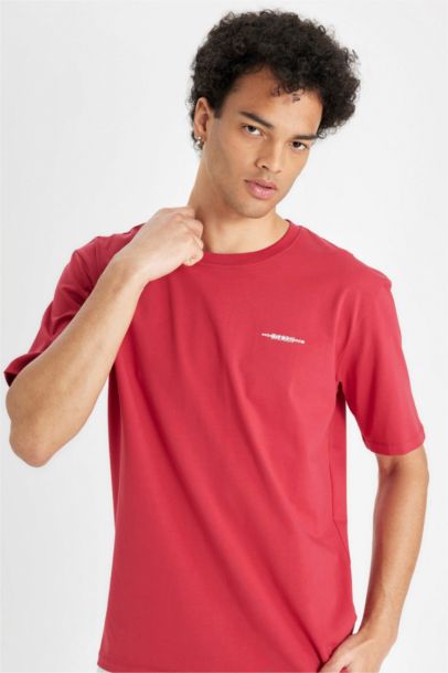 تيشيرت نص ردن مطبوع بياخة مستديرة وقصة عادية