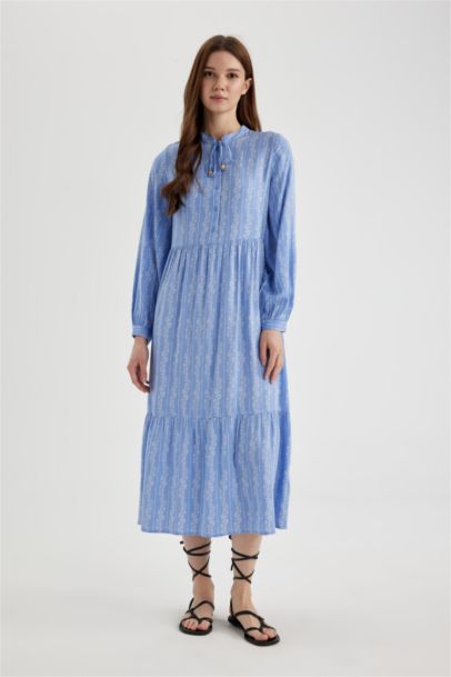 Robe Imprimé à Manches Longues Col Jugulaire