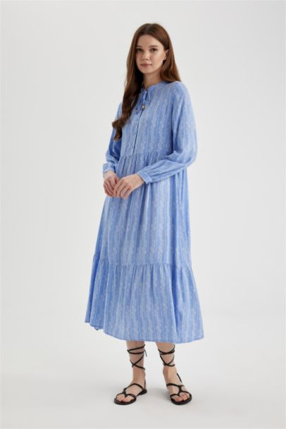 Robe Imprimé à Manches Longues Col Jugulaire