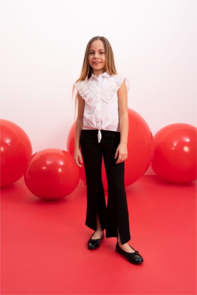 قميص ابيض بناتي بوبلين نص كم وقصة عادية