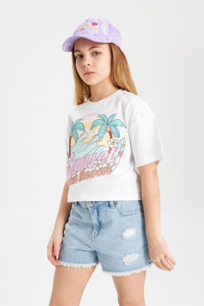 Girl Crew Neck Printed Short Sleeve T-Shirt