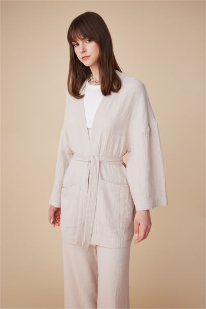 Kimono en Mousseline à Coupe régulière et Col En V